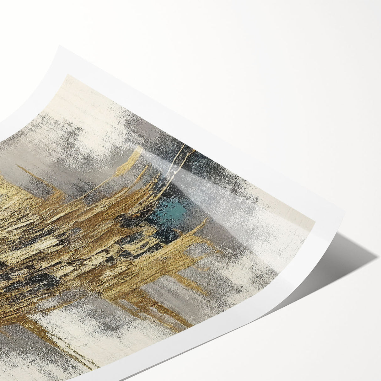 Abstract wall art print featuring vibrant strokes and lines in shades of blue, orange, and yellow, perfect for modern home decor.