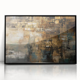 Framed wall art showcasing an abstract design of colorful strokes and lines, featuring a sleek black frame that enhances modern decor.
