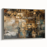 Framed wall art piece showcasing an abstract design of colorful strokes and lines in silver tones, elegantly displayed from a side view, ideal for modern decor.