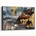 Framed canvas wall art showcasing an abstract design with dynamic strokes and lines in black, perfect for modern decor. Side view highlights sleek frame.