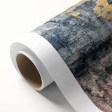Abstract wall art design featuring vibrant strokes and lines in shades of blue, yellow, and orange, printed on rolled canvas for easy display and decoration. Perfect for modern interiors seeking a splash of color and creativity.
