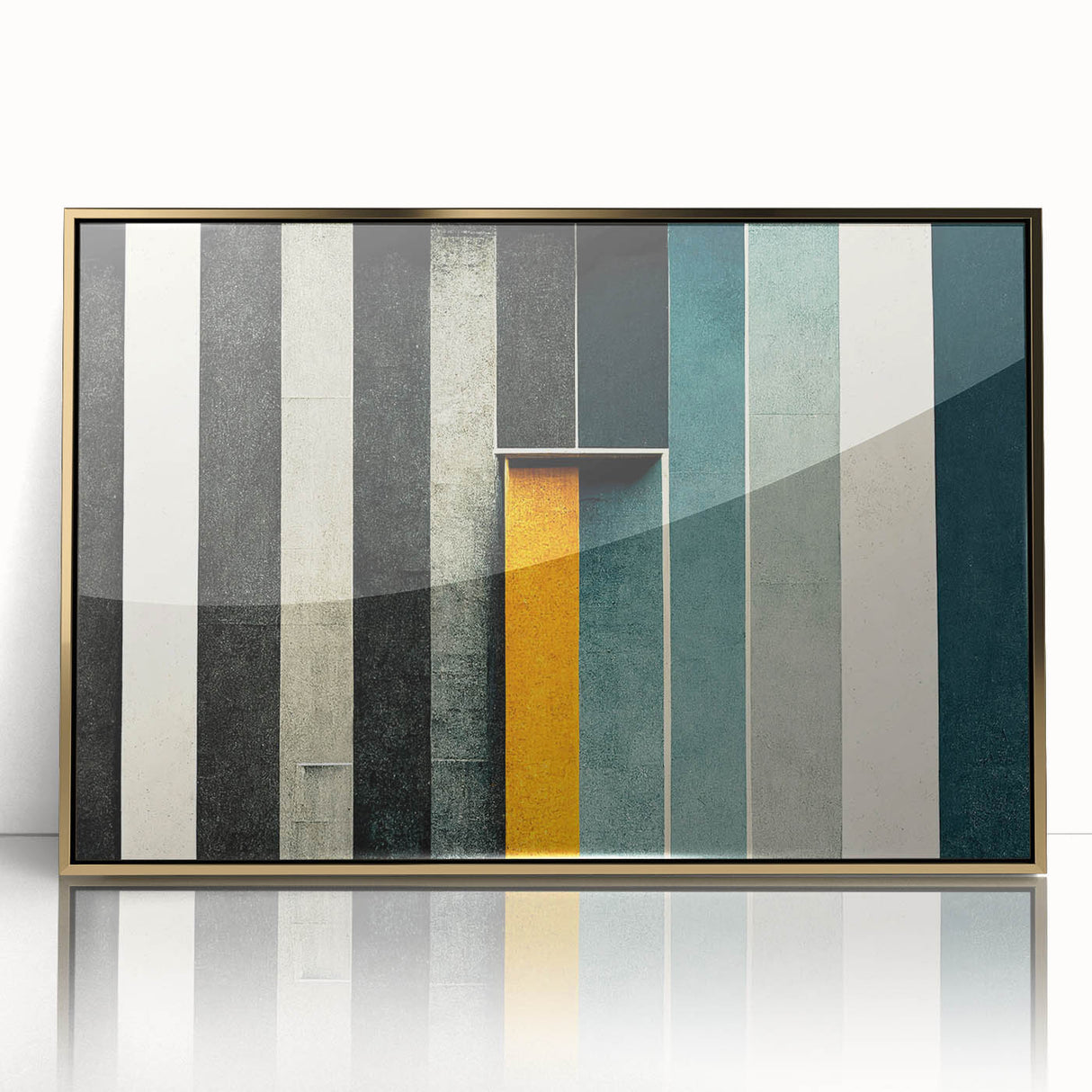 Framed abstract wall art showcasing vibrant strokes and lines in gold and black, perfect for modern decor and enhancing interior aesthetics.