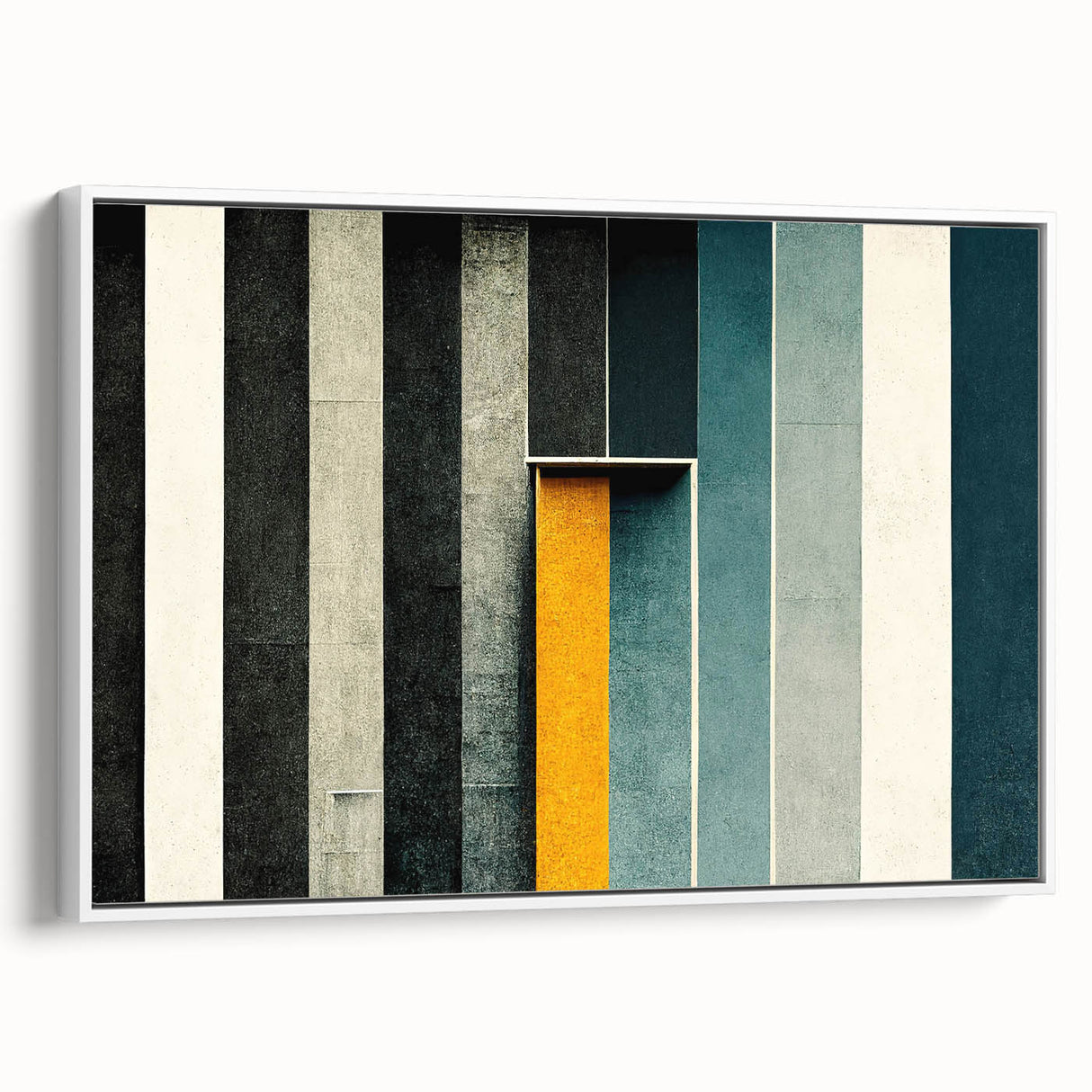 Framed abstract wall art featuring colorful strokes and lines in a modern design, presented from a side view against a white background.