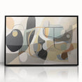 Framed wall art showcasing an abstract design with colorful strokes and lines in a modern black frame, perfect for contemporary decor.