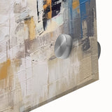 Abstract wall art print showcasing vibrant strokes and lines in a blend of blue, orange, and yellow colors, perfect for modern decor.