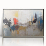 Framed abstract wall art showcasing intricate strokes and lines in silver and white, adding a modern touch to any decor.