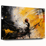 Abstract wall art design showcasing vibrant strokes and lines in a modern acrylic glass frame, highlighting artistic expression and color contrast.