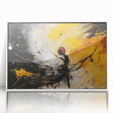 Framed wall art featuring an abstract design of colorful strokes and lines in various shades, set against a white background for modern decor.