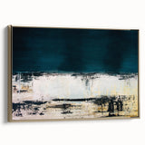 Framed canvas wall art showcasing an abstract design with golden strokes and lines, emphasizing modern elegance and sophistication in decor.