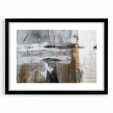 Abstract wall art featuring dynamic strokes and lines in various colors, presented in a sleek black frame with a mat, enhancing modern decor.