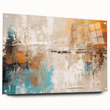 Abstract wall art design showcasing vibrant strokes and lines in a variety of colors, presented in an acrylic glass frame with visible pins.