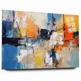 Abstract strokes and lines design in a modern wall art piece, showcasing vibrant colors on acrylic glass, ideal for contemporary interiors.