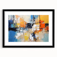 Abstract wall art design showcasing vibrant strokes and lines in various colors, framed with a sleek black mat, perfect for modern decor.