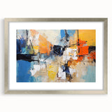 Framed abstract wall art featuring elegant strokes and lines in silver tones, set against a white mat, enhancing modern decor aesthetics.