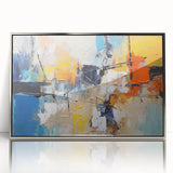 Framed abstract wall art featuring dynamic strokes and lines in silver and gray tones, perfect for modern home decor.