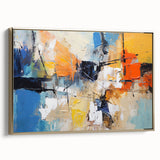 Framed abstract wall art showcasing elegant strokes and lines in gold and neutral tones, perfect for modern home decor.