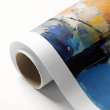 Abstract wall art design on rolled canvas showcasing vibrant strokes and lines in various colors, perfect for modern home decor and framing.