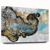 Abstract wall art featuring vibrant strokes and lines in a colorful design, displayed in a side view with a sleek acrylic glass frame, perfect for modern decor.