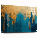 Abstract wall art design showcasing vibrant strokes and lines in a dynamic arrangement, displayed in a sleek acrylic frame, perfect for modern decor.