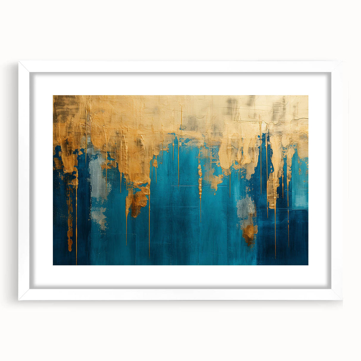 Abstract wall art design showcasing vibrant strokes and lines in a modern aesthetic, framed with a white mat for a stylish presentation.