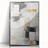 Framed abstract wall art featuring colorful strokes and lines in a modern design, presented in a sleek silver frame, perfect for contemporary decor.