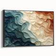 Framed abstract wall art showcasing a modern design of colorful strokes and lines, presented in a sleek black frame for stylish decor.