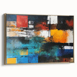 Framed abstract wall art showcasing elegant strokes and lines in shades of gold and black, perfect for modern home decor.