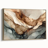 Framed abstract wall art featuring vibrant strokes and lines in gold and navy, showcasing a modern design that enhances any decor.