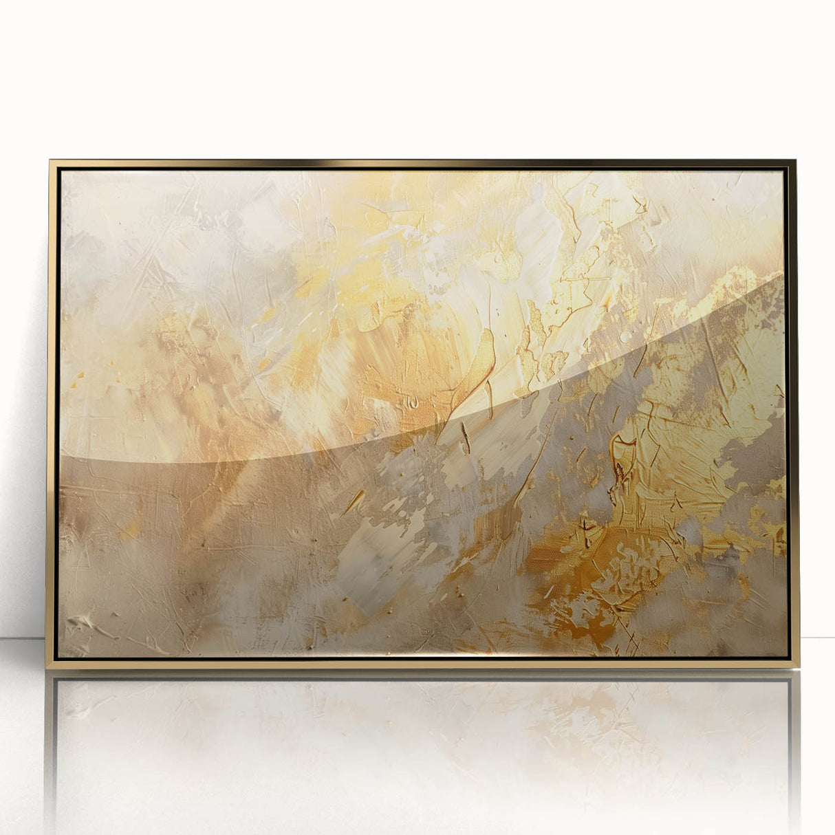 Abstract wall art featuring bold strokes and lines in a dynamic arrangement, framed in gold, perfect for modern decor accents.