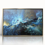 Framed abstract wall art featuring dynamic strokes and lines in gold and black, adding a modern touch to home decor.