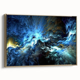 Framed wall art showcasing an abstract design of gold strokes and lines on a textured canvas, perfect for modern decor accents.