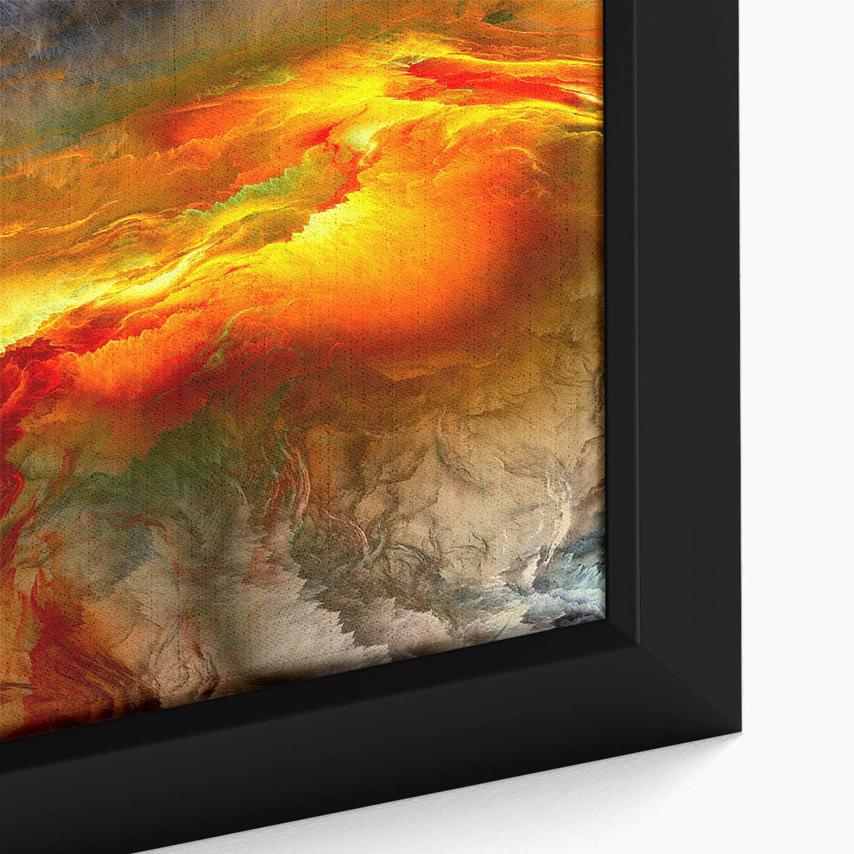 Close-up of framed abstract wall art showcasing vibrant strokes and lines in bold colors, perfect for modern home decor accents.