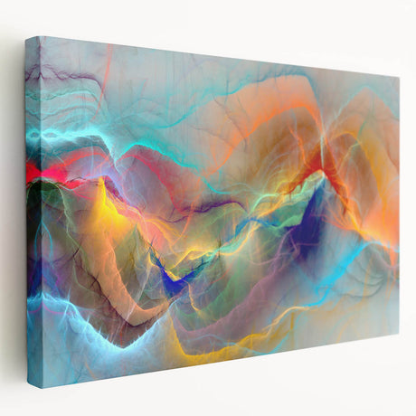 Abstract strokes and lines design on stretched canvas wall art, showcasing vibrant colors and dynamic patterns, perfect for modern decor.