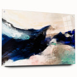 Abstract wall art design showcasing vibrant strokes and lines in a modern aesthetic, displayed in an acrylic glass frame with decorative pins.