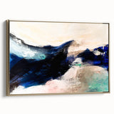 Framed wall art featuring an abstract design of strokes and lines in gold and neutral tones, showcasing modern elegance for home decor.