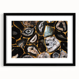 Abstract strokes and lines in a modern design, featuring a black frame and mat, showcasing a sophisticated wall art piece ideal for contemporary decor.