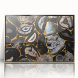 Framed wall art featuring an abstract design of colorful strokes and lines in a sleek silver frame, perfect for modern home decor and artistic expression.