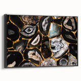 Framed canvas wall art showcasing an abstract design of bold strokes and lines in black and white, presented from a side view to highlight its modern aesthetic. This piece adds a contemporary touch to any decor, ideal for art enthusiasts seeking unique home accents.