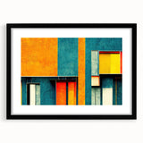 Framed wall art featuring an abstract design of colorful strokes and lines in a modern style, with a black mat and frame, ideal for contemporary decor.