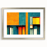 Abstract wall art design showcasing a collection of colorful strokes and lines, framed in silver with a mat, ideal for modern home decor. This striking piece adds a contemporary touch to any room, enhancing aesthetic appeal and creativity.