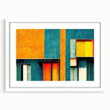 Abstract wall art featuring vibrant strokes and lines in a modern design, framed with a white mat, ideal for contemporary home decor and artistic expression.