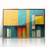 Framed wall art featuring an abstract design of golden strokes and lines on a white background, showcasing a modern aesthetic perfect for contemporary decor.