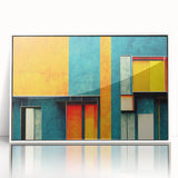 Framed wall art featuring an abstract design of colorful strokes and lines on a white background, ideal for modern decor. The artwork adds a vibrant touch to any living space.