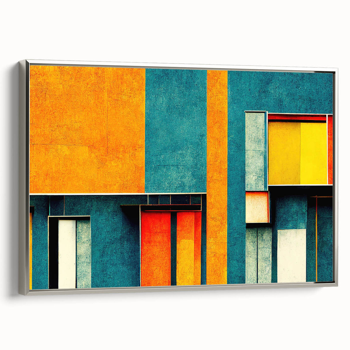 Framed wall art featuring an abstract design with colorful strokes and lines, showcased from a silver side view, perfect for modern home decor.