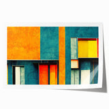 Abstract wall art print showcasing vibrant strokes and lines in shades of blue, pink, and gold, designed to add a modern touch to home decor. Perfect for enhancing living spaces with a contemporary artistic flair.