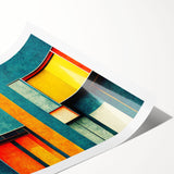 Abstract wall art print showcasing vibrant strokes and lines in shades of blue, orange, and yellow, ideal for modern home decor. This high-quality rolled print adds a dynamic touch to any space, enhancing artistic ambiance.