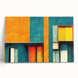 Abstract canvas wall art showcasing vibrant strokes and lines in blue, yellow, and gray hues, designed to enhance modern home decor aesthetics.