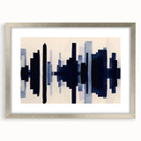 Abstract wall art featuring dynamic strokes and lines in soft pastel colors, elegantly framed with a silver mat, perfect for modern home decor.