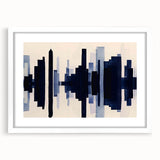 Abstract wall art featuring a modern design of colorful strokes and lines, framed with a white mat, showcasing a contemporary aesthetic ideal for home decor.