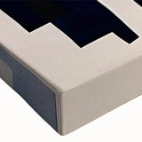 Close-up of a vibrant abstract wall art piece featuring dynamic strokes and lines in shades of blue, yellow, and orange, designed for modern decor. This stretched canvas artwork adds a contemporary touch to any living space, enhancing visual interest and creativity.